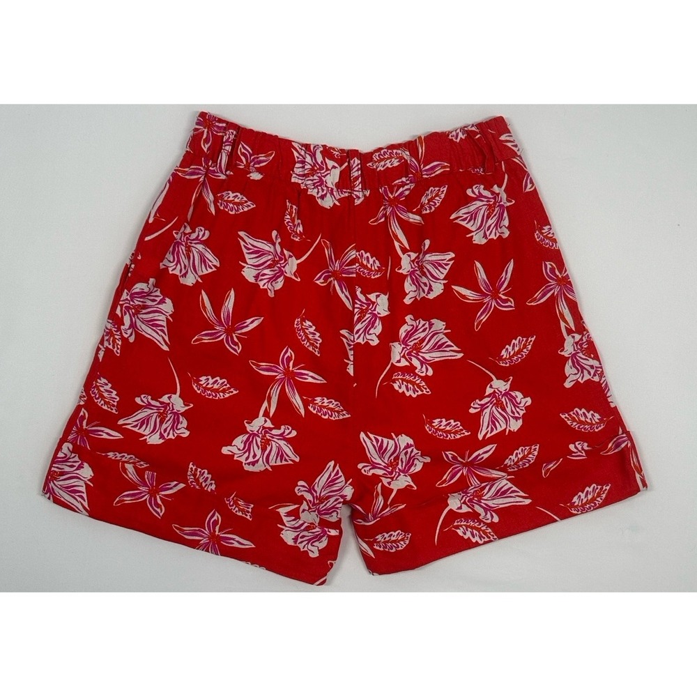 Joie Red Orange Linen Blend Shorts Tropical Floral Sz: 2 City Chic Summer - Picture 3 of 5